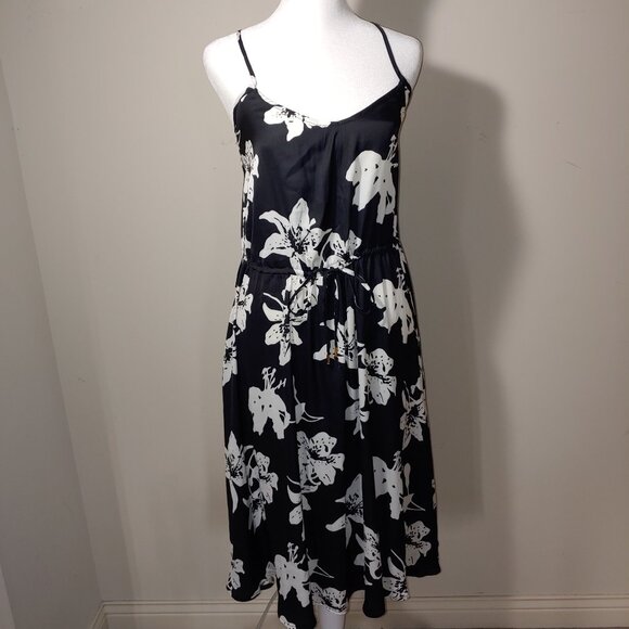 BANANA REPUBLIC Black and White Floral Racerback Midi Dress Size 0P - Picture 1 of 7